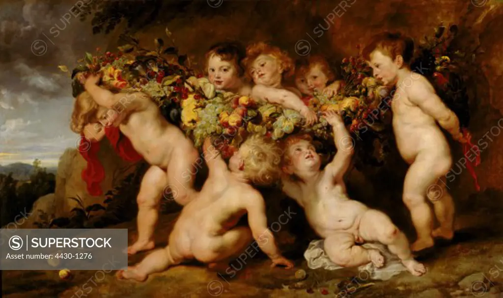 fine arts - Rubens, Peter Paul (1577 - 1640), painting, ""Garland of Fruit"", 1615/17, oil on canvas, Alte Pinakothek, Munich