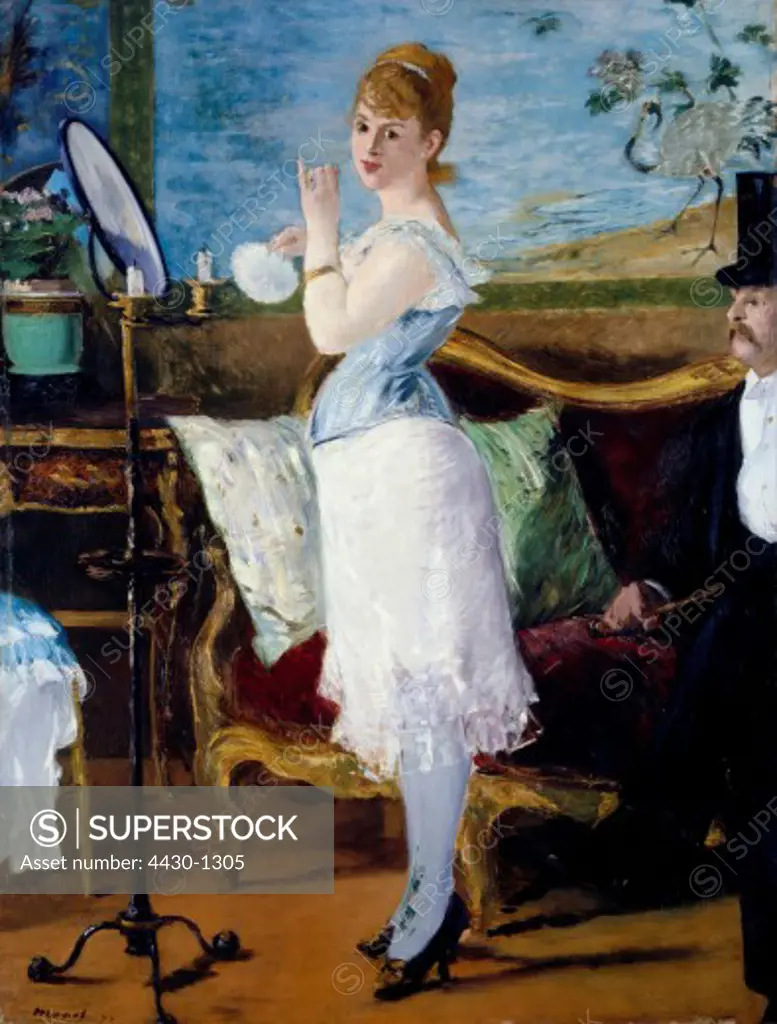 fine arts, Manet, Edouard, (1832 - 1883), painting, ""Nana"", 1877, oil on canvas, 154 cm x 115 cm, hall of fine arts, Hamburg,