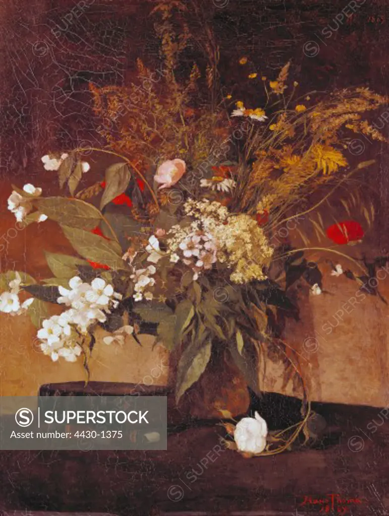 fine arts, Thoma, Hans (2.10.1839 - 7.11.1924), painting, ""Bunch of Field Flowers with Jasmine"", oil on canvas, 76 x 59.5 cm, Reinhart Foundation, Winterthur, Switzerland, 1869,