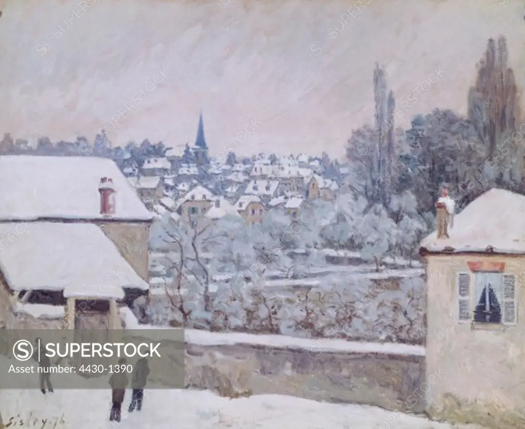 fine arts, Sisley, Alfred, (1839 - 1899), painting, ""Winter in Louveciennes"", circa 1876, oil on canvas, 59,2 x 73 cm, Gallery of State, Stuttgart, Germany,