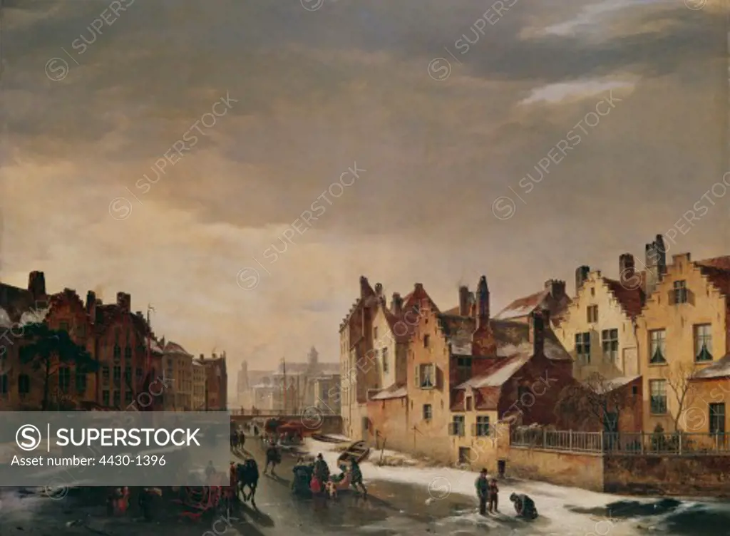 fine arts, Noter, Pieter de, (1779 - 1842), painting, ""Winter View of Ghent"", oil on canvas, 1838, Museum voor Schone Kunsten, Ghent,