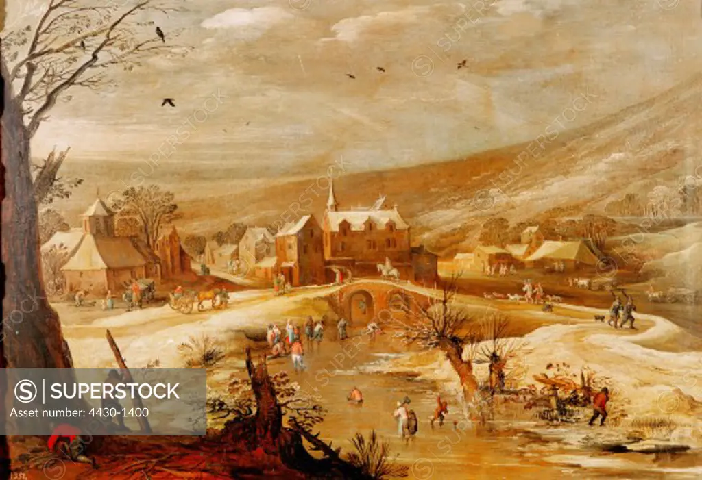 fine arts, Momper, Joos de (1564 - 1635), painting, winter landscape, Prado, Madrid,
