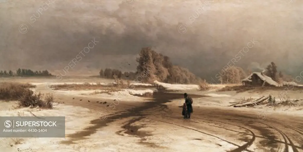 fine arts, Vasilyev, Fyodor (1850 - 1873), painting, ""Thaw"", 1871, oil on canvas, 55.5 x 108 cm, State Museum, Saint Petersburg,