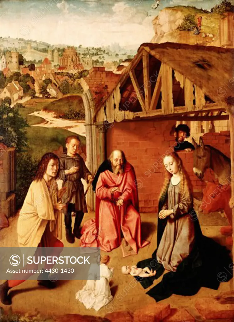 fine arts, David, Gerard, (circa 1460 - 1523), painting, ""birth of Christ"", circa 1490, panel, 76,5 cm x 56 cm, Museum of Fine Arts, Budapest,