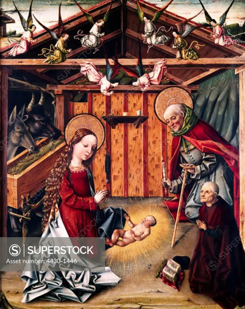 fine arts, religious art, Jesus Christ, ""The Nativity"", painting, master Garcia of Barco de Avila, circa 15th century, Museum Lazaro Galdiano, Madrid,