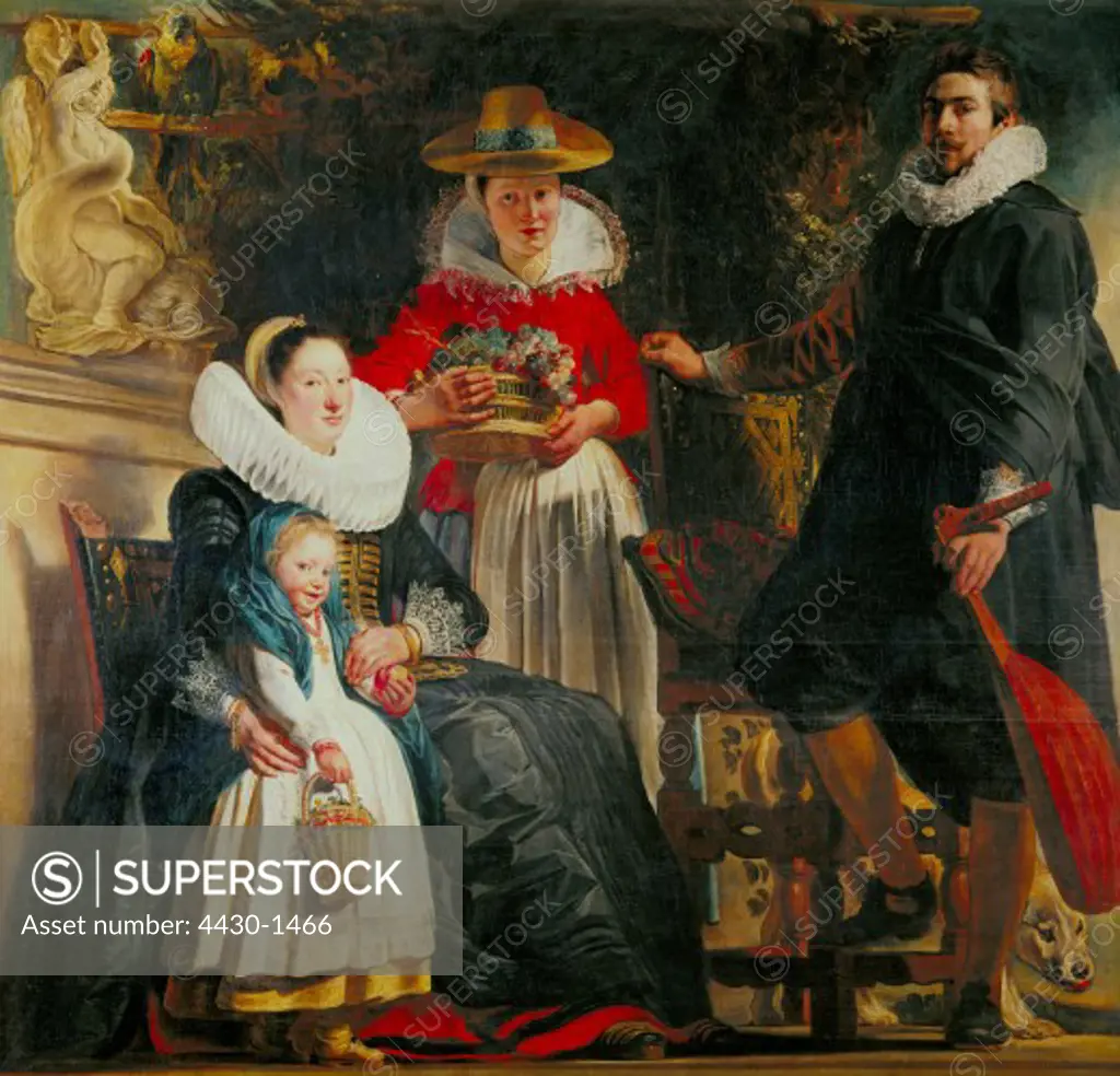 fine arts, Jordaens, Jacob, (1593 - 1678), painting, ""the family of the artist"", circa 1621, oil on canvas, 178 cm x 138 cm, Hermitage, Saint Petersburg,