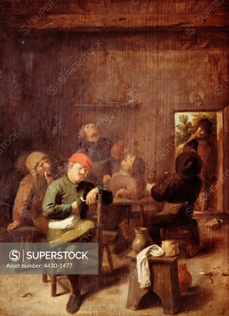 fine arts, Brouwer, Adriaen, (circa 1605 / 1606 - 1638), painting, ""smoking and drinking peasant in tavern"", oak panel, 35 cm x 26 cm, Old Pinakothek, Munich,