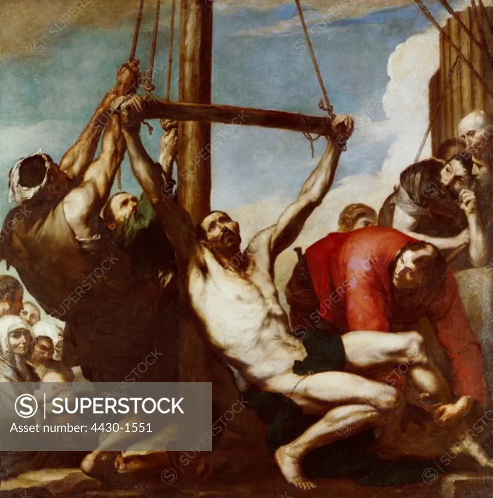fine arts, Ribera, Jusepe de (1591 - 1652), painting, ""Martyrdom of Saint Bartholomew"" (""El martirio de San Bartolome""), oil on canvas, 1639, Museo del Prado, Madrid,