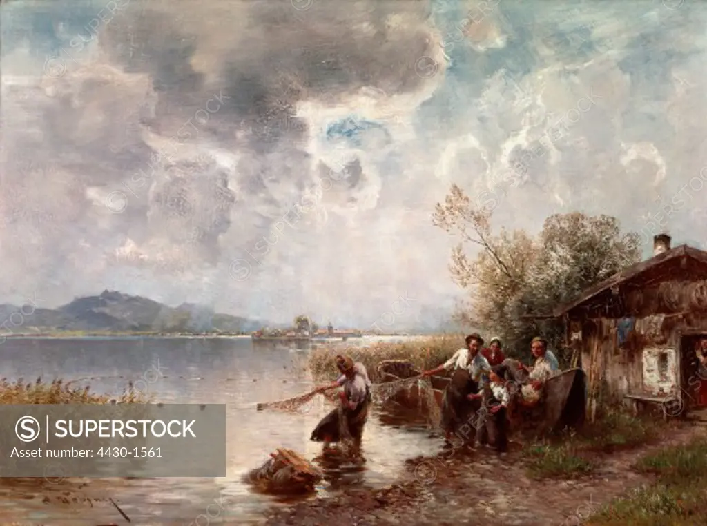 fine arts, Wopfner, Joseph (Josef), 1843 - 1927, painting, ""Chiemseefischer"" (Fishermen at the Chiemsee), Gallery Weber, Munich, Germany,