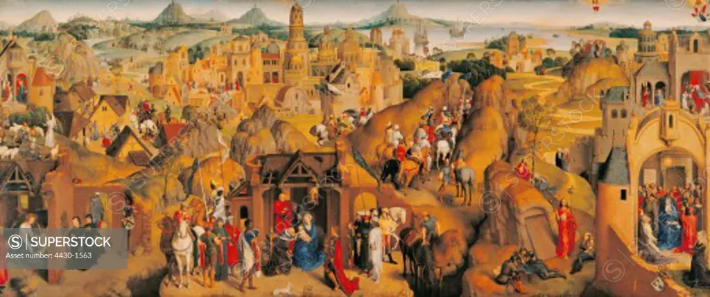 fine arts, Memling, Hans, (1433 - 11.8.1494), painting, ""Die sieben Freuden Mari_"", (The Seven Joys of the Virgin""), circa 1480, oil on panel, Alte Pinakothek, Munich,