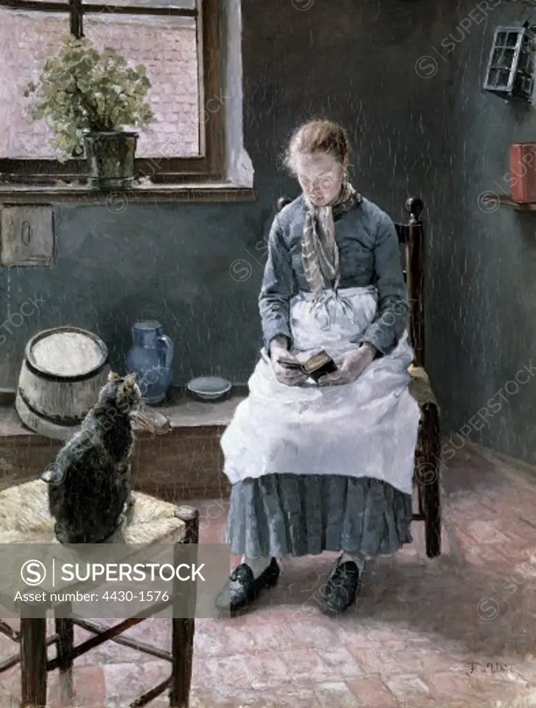 fine arts, Uhde, Fritz von (1848 - 1911), painting ""Reading Girl"", 1885, Reinhart Foundation, Winterthur, Switzerland,