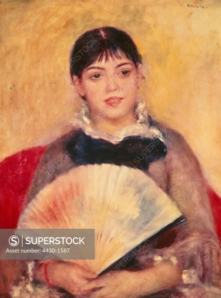 fine arts, Renoir, Auguste (25.2.1841 - 3.12.1919), painting ""Girl with a fan"", 1881, oil on canvas, 65 x 50 cm, Hermitage St. Petersburg,