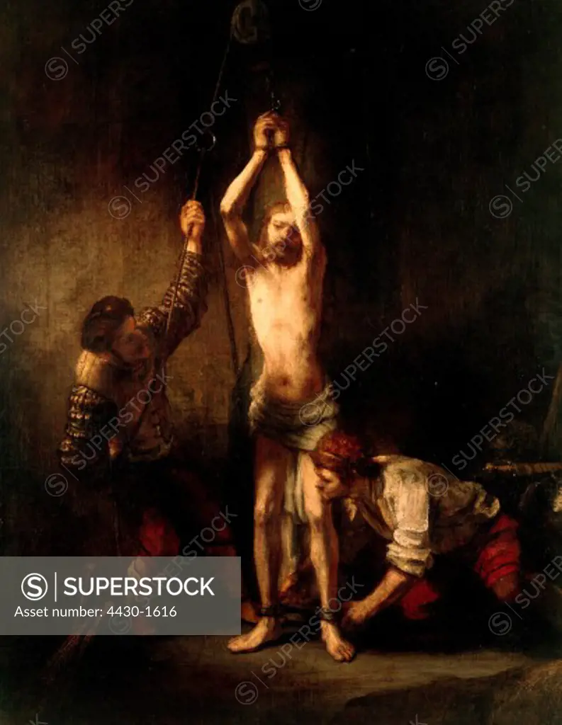 fine arts, Rembrandt, (15.7.1606 - 4.10.1669), painting, ""Christ on stake"", Hessian State Museum, Darmstadt,