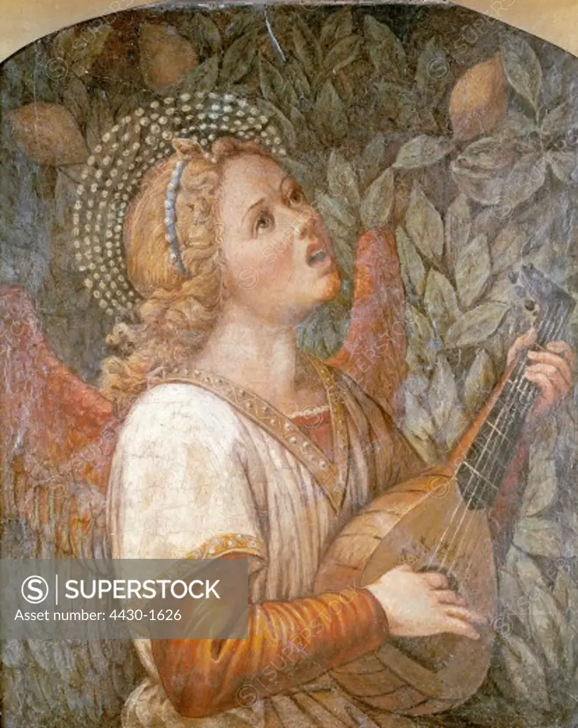 fine arts - Melozzo da Forli (1438 - 1494), painting, ""Angel musician"", Prado, Madrid