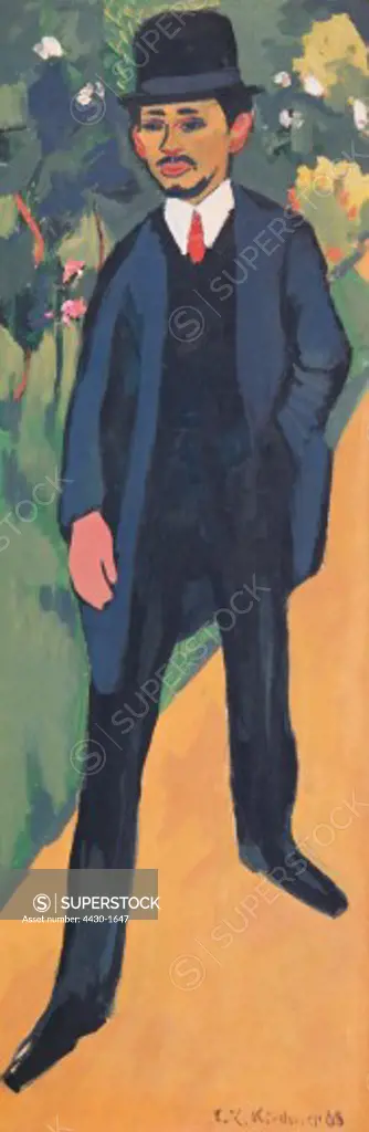 fine arts, Kirchner, Ernst Ludwig, (1880 - 1938), painting, ""Erich Heckel"", 1908, oil on canvas, 195,7 cm x 65,2 cm, Karl Ernst Osthaus museum,