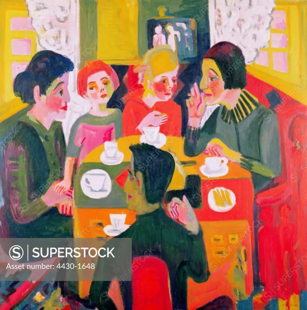 fine arts, Kirchner, Ernst Ludwig, (1880 - 1938), painting, ""Kaffeetisch"", (""coffee table""), 1923, oil on canvas, 119 cm x 120 cm, Folkwang museum, Essen,