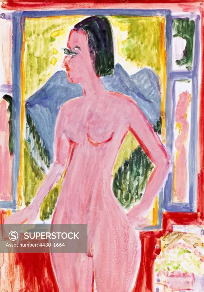 fine arts, Kirchner, Ernst Ludwig, (1880 - 1938), painting, ""Nackte Frau am Fenster"", (""naked woman at window""), municipal gallery, Frankfurt,