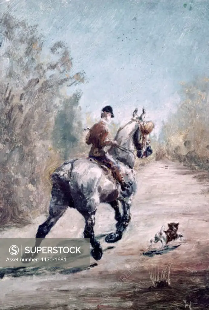 fine arts, Toulouse-Lautrec, Henri de (1864 - 1901), painting ""Horse And Rider With A Little Dog"", 1879, Museum Albi,