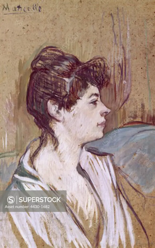 fine arts, Toulouse-Lautrec, Henri de (1864 - 1901), painting ""Marcelle"", 1893 - 1894, oil on cardboard, Jeu de Paume, Paris,