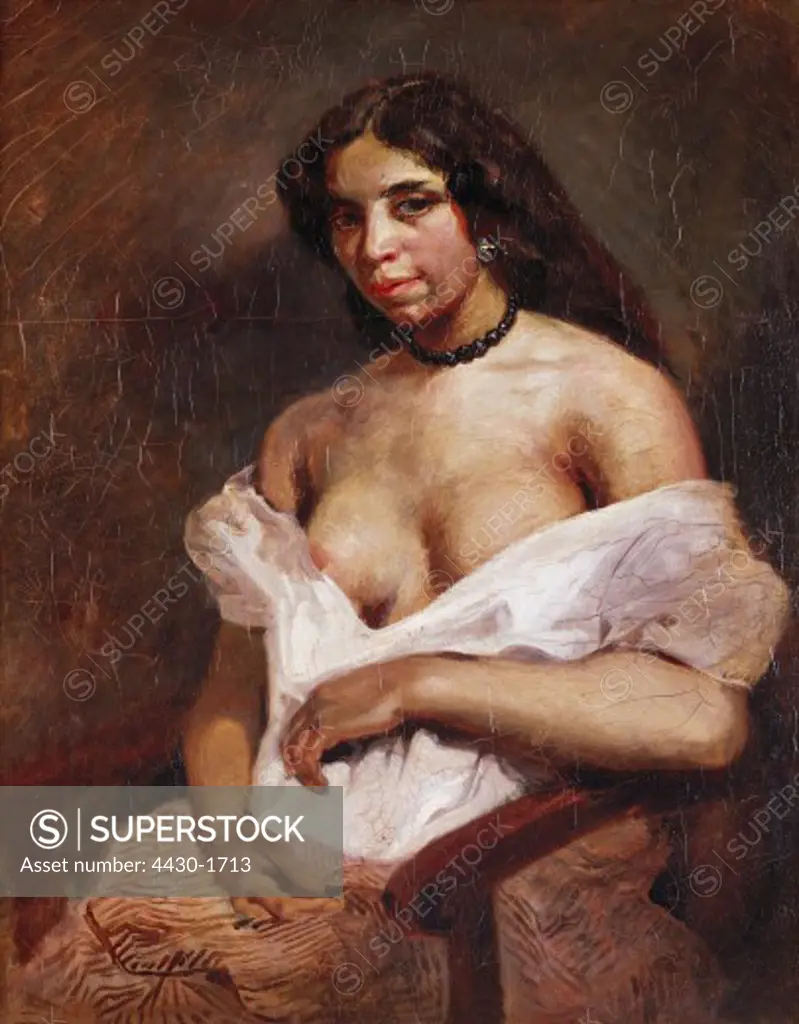 fine arts, Delacroix, Eugene, (1798 - 1863), painting, ""La mulatresse"", (""mulatto woman""), circa 1824, oil on canvas, 81 cm x 65 cm, Fabre Museum, Montpellier,