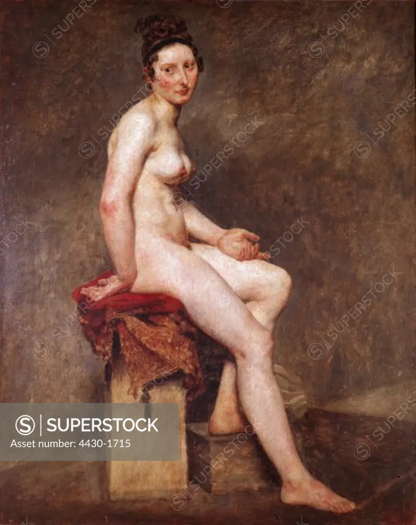 fine arts, Delacroix, Eugene, (1798 - 1863), painting, ""Sitting female nude - Madame Rose"", 1819, oil on canvas, 81 cm x 65 cm, Louvre, Paris,