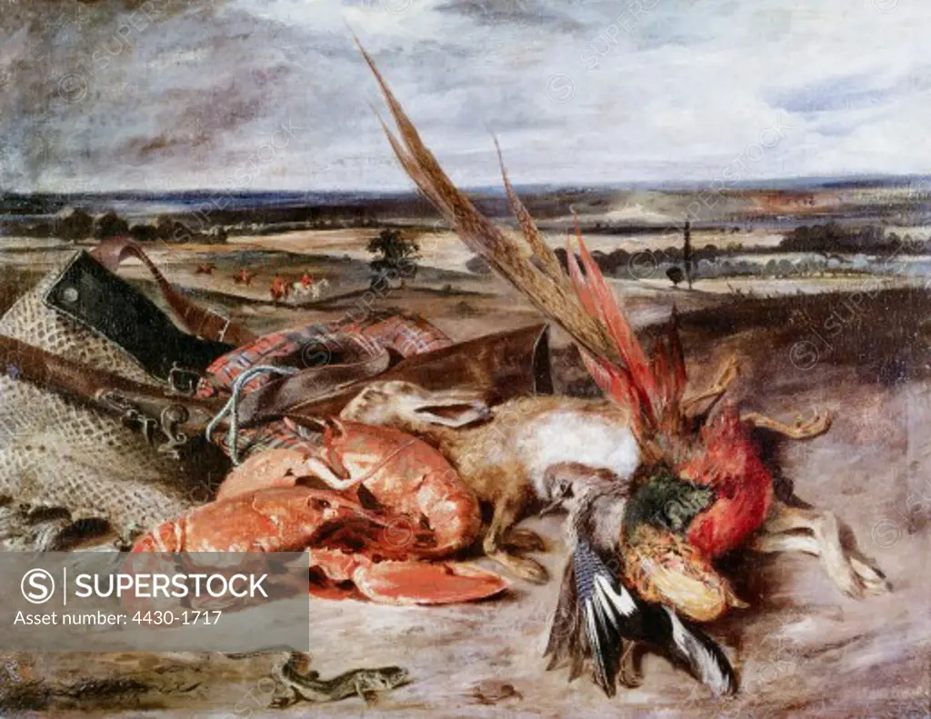 fine arts, Delacroix, Eugene (1798 - 1863), painting, ""Still Life with Lobsters"", 1826/1827, oil on canvas, Louvre, Paris,