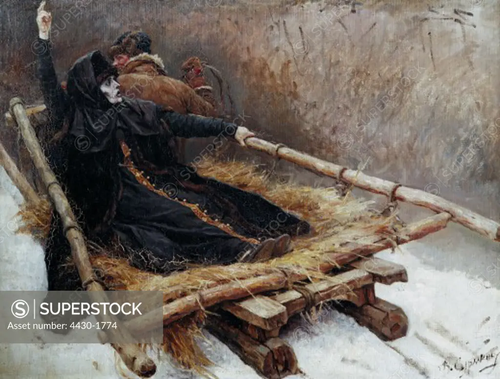 fine arts, Surikov, Vasily (1848 - 1916), painting, Feodosia Morozova on a sled, 1887, Tretyakov Gallery, Moscow,