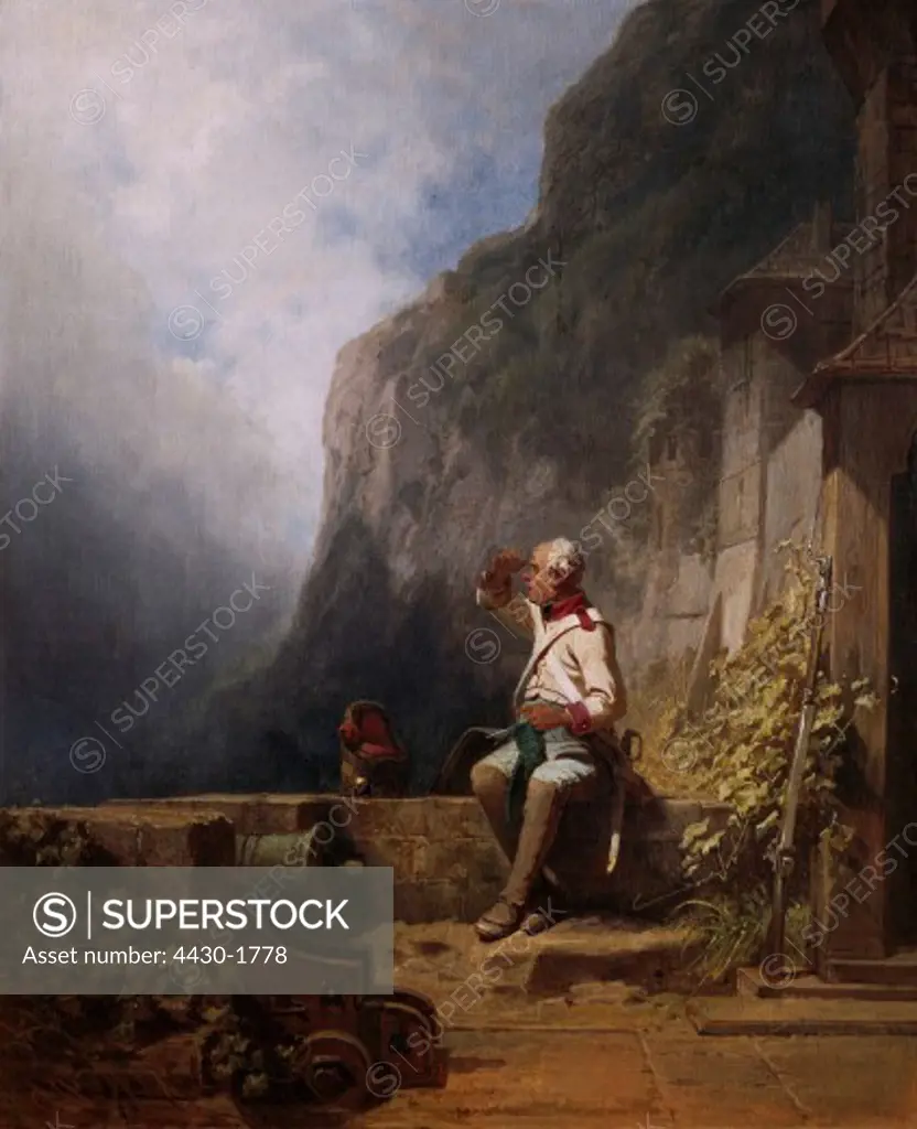 fine arts, Spitzweg, Carl, (5.2.1808 - 23.9.1885), painting, ""Sentry on a Fortress"" (""Schildwache auf einer Festung""), 1860, Staedtisches Museum, Braunschweig,