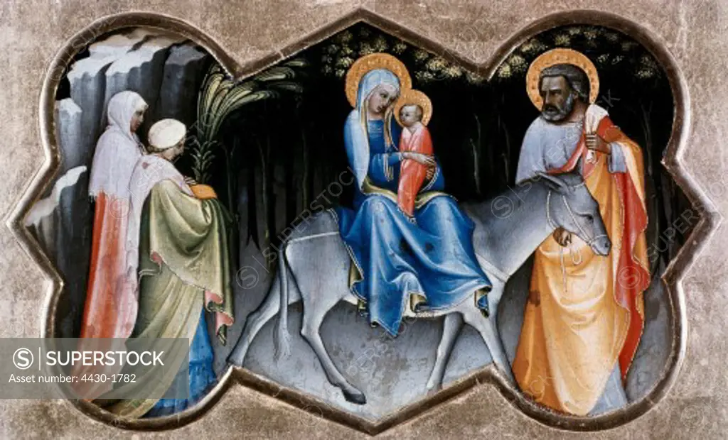 fine arts, religious art, Holy Family, ""Escape to Egypt"", painting by Lorenzo Monaco (circa 1370 - um 1425), State Lindenau Museum Altenburg,