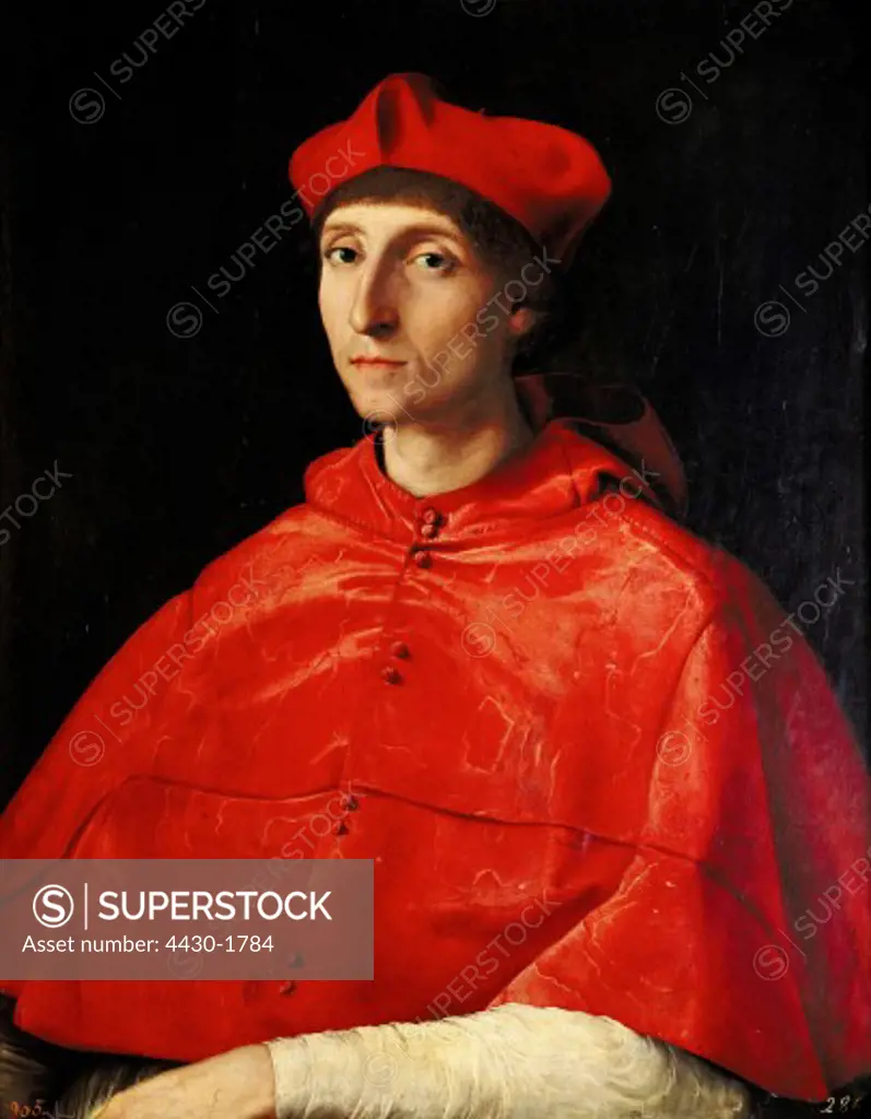 fine arts, Raphael (Raffaele Santi, 1483 - 1520), ""Portrait of a cardinal"", painting, circa 1510 - 1512, Museo del Prado, Madrid,