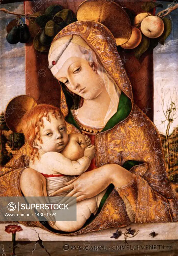 fine arts, Crivelli, Carlo, (circa 1435 - before 1500), painting, ""Madonna with child"", circa 1480, tempera on panel, 48,5 cm x 33,6 cm, Victorica and Albert Museum, London,