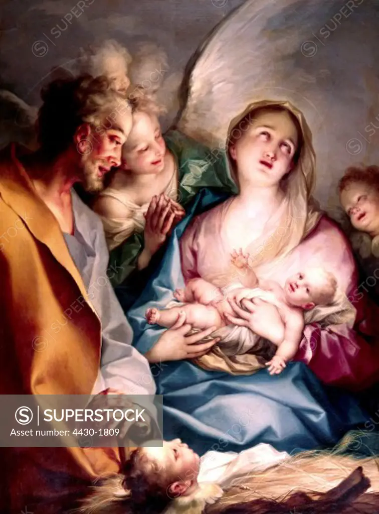 fine arts, religious art, Jesus Christ, nativity, painting ""The Holy Night"", by Jacques Stella (1596 - 1657), Pommersfelden,