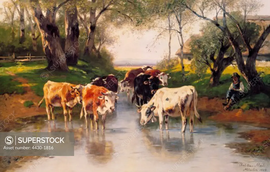 fine arts, Mali, Christian Friedrich, (1832 - 1906), painting, ""K™he"", (""cows""), 1903,