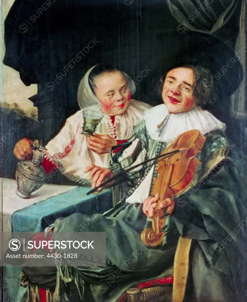 fine arts, Leyster, Judith, (1609 - 1660), painting, ""La joyeuse compagnie"", (""carousing couple""), 1630, oil on canvas, 68 cm x 54 cm, Louvre, Paris,