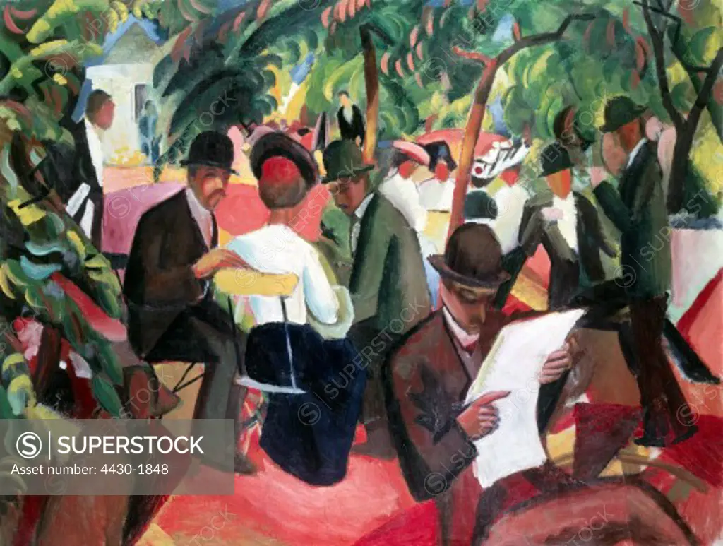 fine arts, Macke, August, (1887 - 1914), painting, ""Gartenrestaurant"", (""garden restaurant""), 1912, oil on canvas, 81 cm x 105 cm, museum of arts, Berne,