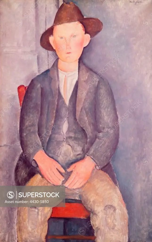 fine arts, Modigliani, Amedeo (1884 - 1920), painting, ""The Little Peasant"", circa 1918, oil on canvas, Tate Gallery, London,