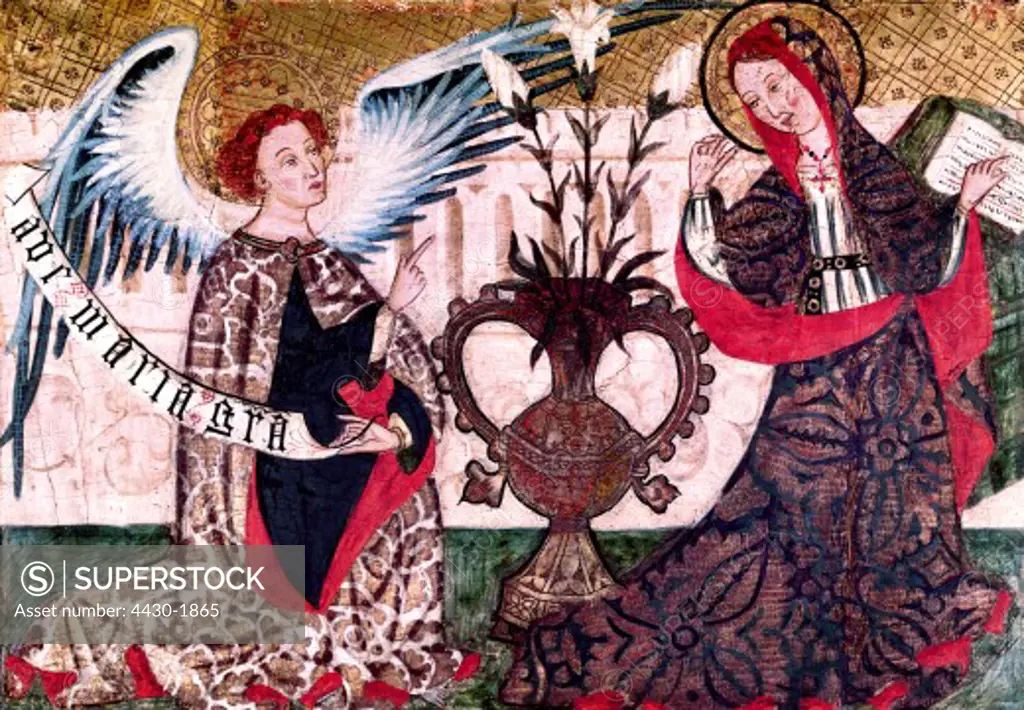 fine arts, religious art, Saint Mary, annunciation, painting, Castilian, 1st half of the 15th century, Museo de Arte Anigio, Barcelona,