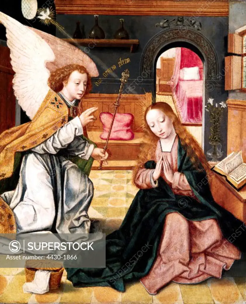 fine arts, religious art, Mary, annunciation, painting, master of Heiligen Blut, 16th century, Prado, Madrid,