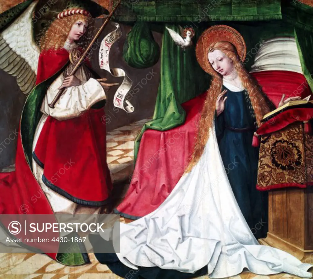 fine arts, religious art, Saint Mary, Annunciation of the Blessed Virgin Mary, painting, master of the Seligenstadt Altar, circa 15th century,