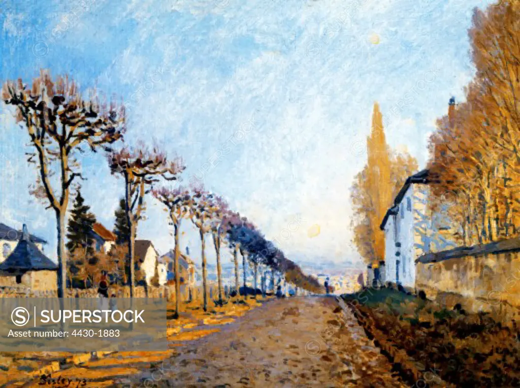 fine arts, Sisley, Alfred, (1839 - 1899), painting, ""La route vue du chemin de Sevres"", 1873, Jeu de Paume, Paris,