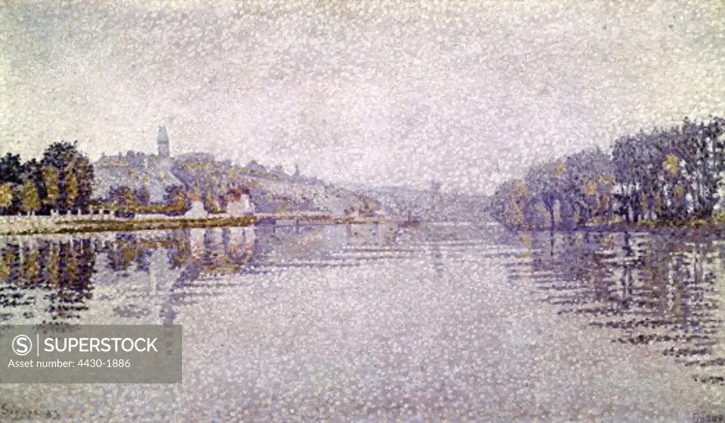 fine arts, Signac, Paul, (1863 - 1935), painting, ""Seine near Herblay"", 1883, Jeu de Paume, Paris, ARTIST'S COPYRIGHT MUST ALSO BE CLEARED,
