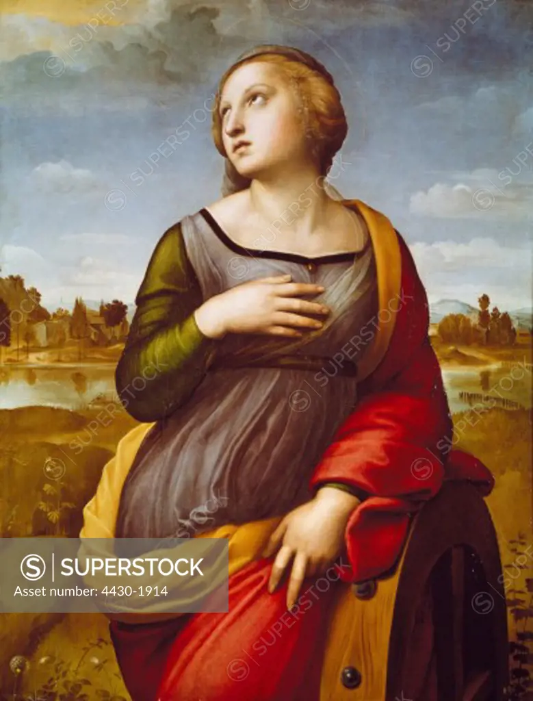 fine arts, Raphael (Raffaello Santi) (6.4.1483 - 6.4.1520), painting ""Saint Catharine of Alexandria"", circa 1508, oil on wood, 71,5 x 55,7 cm, National Gallery, London,