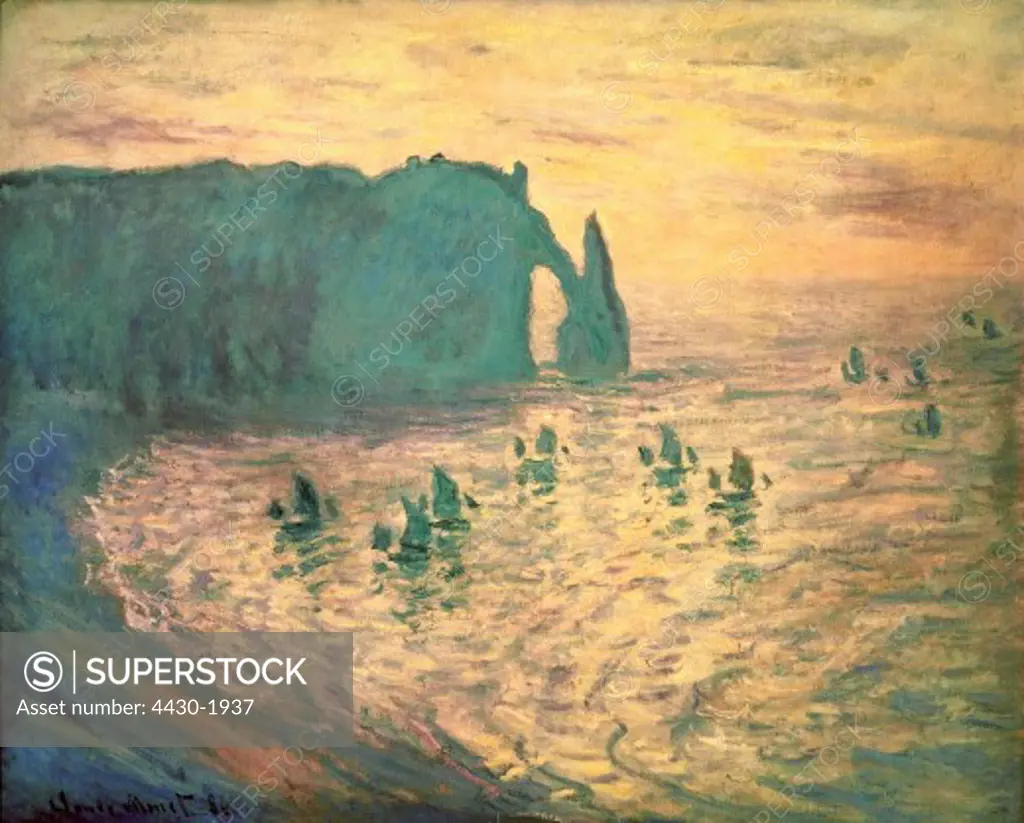 fine arts, Monet, Claude (1840 - 1926), painting, ""The Cliffs of Etretat"", 1886, oil on canvas, Pushkin Museum, Moscow,
