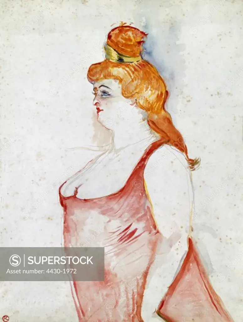 fine arts, Toulouse-Lautrec, Henri de (1864 - 1901), painting, ""Cocyte dans la Belle Helene"" (Cocyte in The Beautiful Helen), mixed media, watercolour, 1900, Museum Albi,