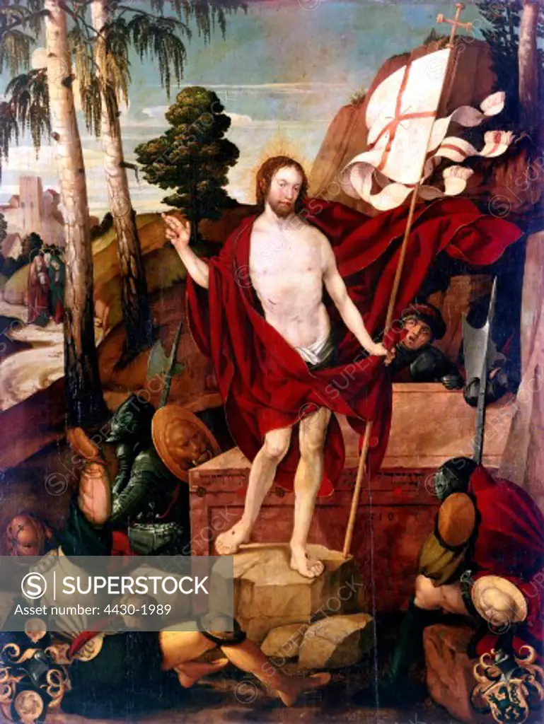 fine arts, religious art, Jesus Christ, resurrection, painting, ""Die Auferstehung"" (The Resurrection), by Martin Schaffner (circa 1477/78 - 1546/9), Museum of the city of Ulm,