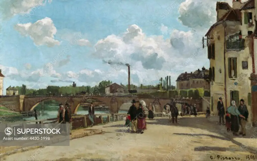 fine arts, Pissarro, Camille (10.7.1830 - 13.11.1903), painting, ""Vue de Pontoise"" (View of Pontoise), 1868, oil on canvas, Kunsthalle Mannheim