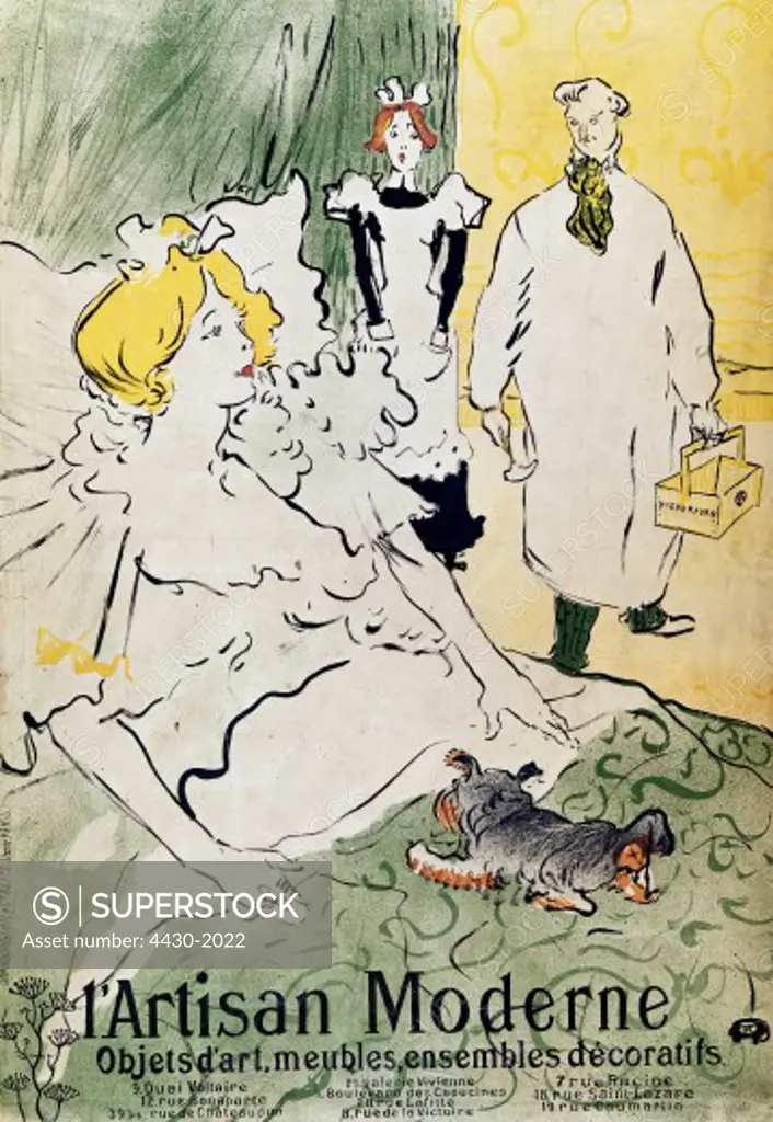 fine arts, Toulouse-Lautrec, Henri de (1864 - 1901), poster for the exhibition ""L'Artisan Moderne"" (The Modern Artisan) in Paris, 1894, Museum Albi,