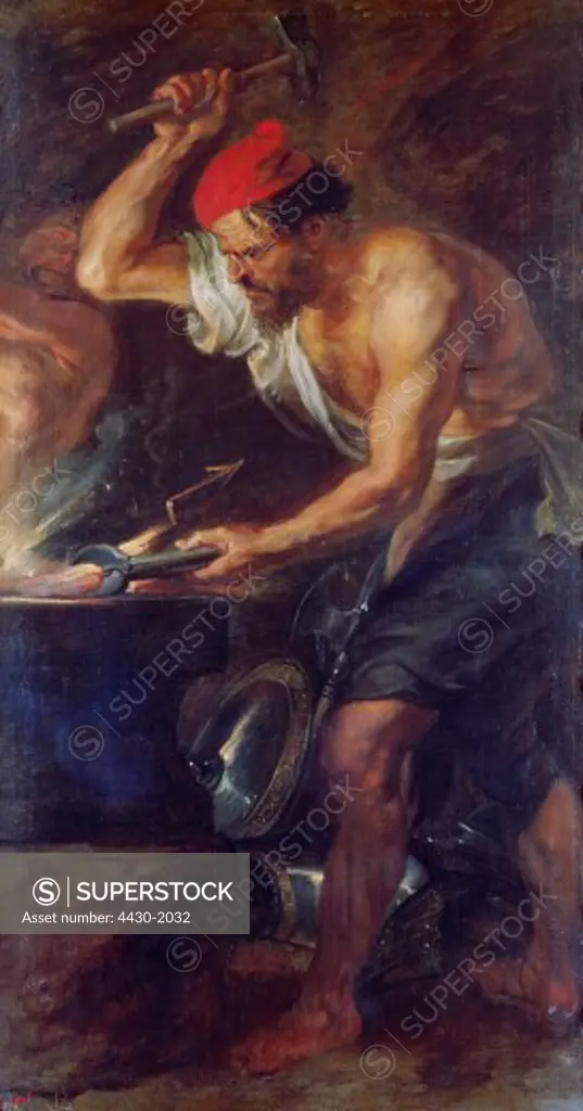 fine arts, Rubens, Peter Paul (1577 - 1640), painting, ""Vulcan is forging Jupiter's weapons"", Prado, Madrid,