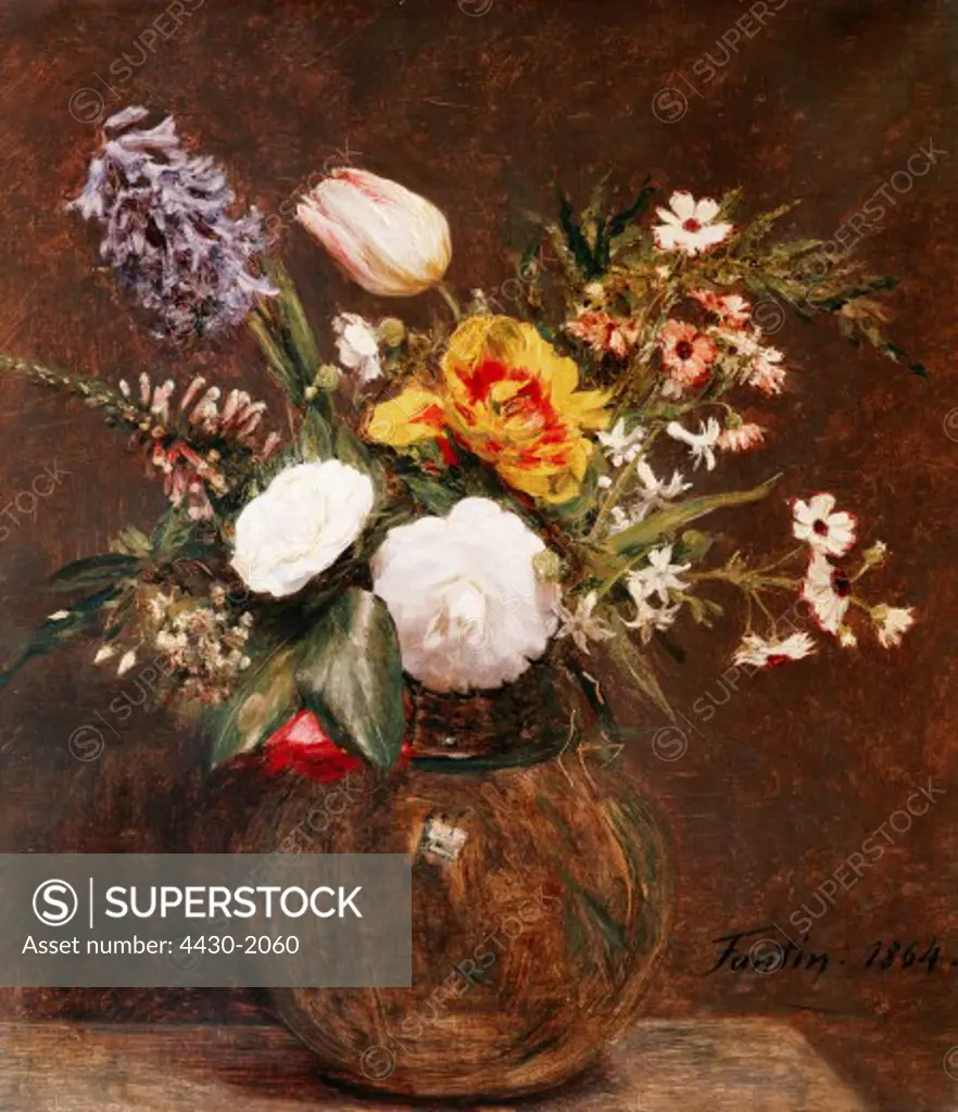 fine arts, Fantin-Latour, Henri, (1836 - 1904), painting, ""flower still life"", 1864, Victoria and Albert Museum, London,
