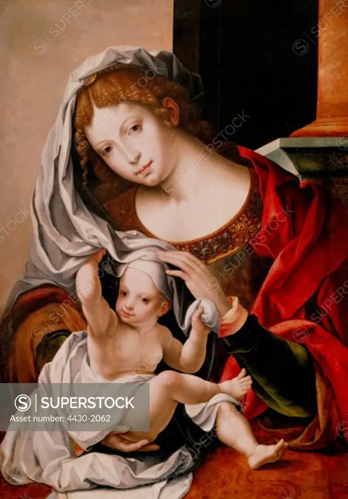 fine arts, Gossaert, Jan called Mabuse, (circa 1487 - 1532), painting, Madonna with child, museum of fine arts and history, Europe, Netherlands, 16th century, religion, christianity, religious art, Jesus Christ, Saint Mary, infant, renaissance,